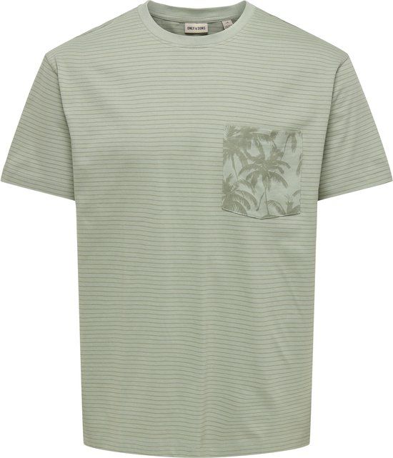 ONLY&SONS ONSFRED STRIPE LIFE RLX LEAF SS PCKT TEE Heren T-shirt Groen M