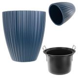 KADAX Decoratieve sierpot met binneninzetstuk, ronde plantenpot, bloempot van kunststof, plantenpot voor binnen en buiten, bloempot (blauw, 30 cm)