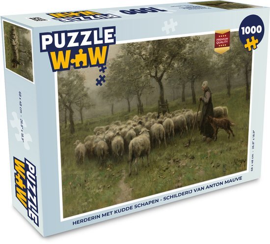 MuchoWow Puzzel Herderin met kudde schapen - Schilderij van Anton Mauve - Legpuzzel - Puzzel 1000 stukjes volwassenen - Sinterklaas cadeautjes - Sinterklaas voor grote kinderen