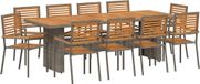 vidaXL Set de jardin, 11 pièces, gris et marron, en polyrotin