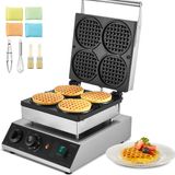 VEVOR Belgische Wafelijzer, rond, commercieel, 4 stuks wafels van roestvrij staal, antiaanbaklaag, 1750 W, temperatuurregeling