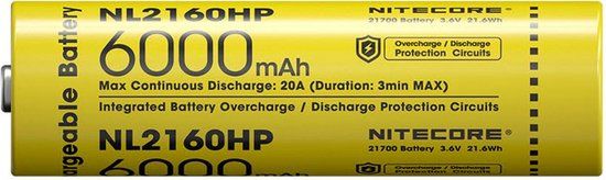 Nitecore NL2160HP 21700 Li-Ion batterij 6000mAh - Oplaadbaar