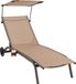 Merkloos Chaise longue avec roulettes, toit et porte-gobelet, chaise longue avec dossier réglable, chaise de terrasse, chaise longue d'extérieur, chaise de plage pour jardin, terrasse, piscine (brun)