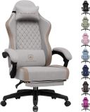 GTPLAYER - Gaming Stoel - Ergonomisch met Ademende Stof en Voetensteun - Lichtbruin