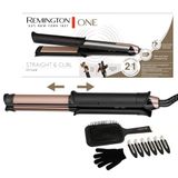 Remington Stijltang & krultang [2-in-1 multistyler] ONE Straight & Curl Styler (Eenvoudig schakelen tussen de stijl- en krulmodus) incl. borstel en klemmen, 150-230°C, Digitaal Display, S6078