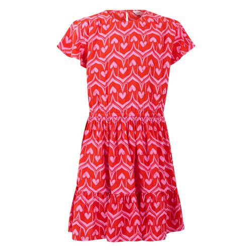 Shoeby midi jurk met plooien en print - rood