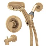Moen Meena Bronzed Gold Single Handle Moderne Douchekraan met Handdouche en Tub Uitloop voor Badkuip, Inclusief Klep, 82618BZG