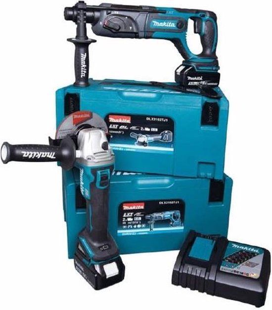 Makita DLX2153TJ1 combiset - DGA504 accu haakse slijper + DHR241 accu boorhamer