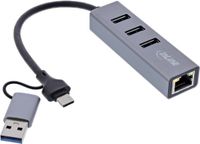 InLine USB-A/USB-C naar RJ45 + 3x USB-A adapter