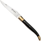 Laguiole en Aubrac Le Bijou L0212LCHB/EBBJ Ebony, Handcarved Copper Plates, Matt Brass Bolsters, zakmes, 12 cm