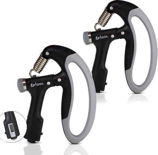 Faas Verstelbare Handtrainer - Set van 2 - 10 tot 100 KG - Digitale Teller - Handknijper Fitness - Onderarm Grip Trainer - Zwart