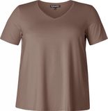BASE LEVEL CURVY Alba T-Shirts - Dark Taupe - maat 0(46)