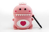 Funny Airpods Hoesjes | Beschermend Hoesje van siliconen voor Apple Airpods - Roze draak met hart ontwerp met anti verlies karabijnhaak. Compatibel met Airpods 1 & 2