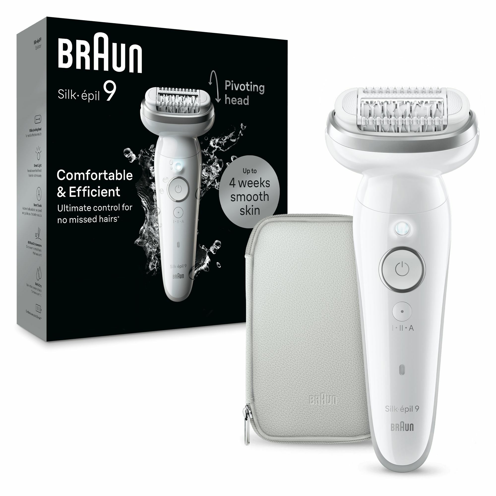 Braun Silk-épil 9 9-011 Epilator - Silver/White - 40 Tweezers - Wet & Dry