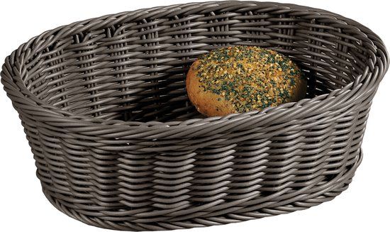Kesper Brood/fruit mandje - gevlochten kunststof - antraciet - ovaal - L29 x B23 x H9 cm