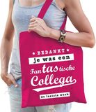 Bellatio Decorations Cadeautas Bedankt je was een fanTAStische collega fuchsia roze katoen - cadeautas voor collega's