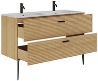 Vente-unique Geribbeld badkamermeubel op poten met inbouwwastafel en kraan - 2 lades - Licht naturel - 120 cm - SARONE