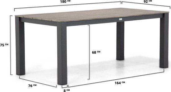 Lifestyle Garden Furniture Valley dining tuintafel 180 x 92 cm - Grijs-antraciet
