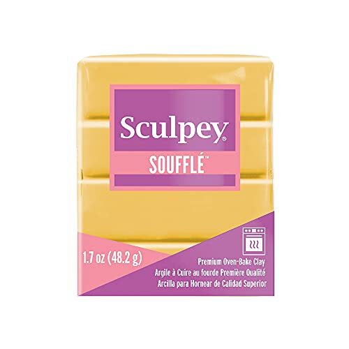 Sculpey Soufflé Polymer Oven-Bake Clay, Geel Oker, Niet giftig, 1.7 oz. bar, Geweldig voor Sieraden Maken, Vakantie, DIY, Mixed Media en Meer! Premium Lichtgewicht Oven Bakklei.