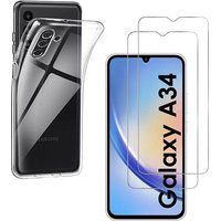 Phonillico® Case for Samsung Galaxy A34 5G and 2 Tempered Glasses