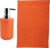 MSV Tapis de bain antidérapant - Milano - 40 x 60 cm - Orange - Inclus une pompe à savon