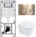 Geberit QeramiQ Dely Toiletset - 36.3x51.7cm - diepspoel - rimless - Geberit UP320 inbouwreservoir - met Burda frame - softclose toilet zitting - 35mm - geborsteld messing bedieningsplaat - ronde knoppen - glans wit