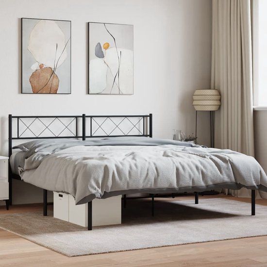 vidaXL Bedframe met hoofdbord metaal zwart 120x190 cm