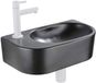 QeramiQ Fuente Fonteinset - 40x21.5x12cm - links - glad - halfrond - 1 kraangat - keramiek - fonteinkraan wit mat - afvoerplug - verlaagd sifon - zwart mat