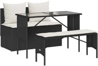 vidaXL 3-delige tuinset met kussens, polyrattan, zwart