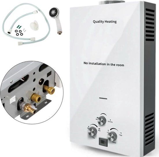 Quality Heating Propaan geiser 16L - LPG Geiser 16 Liter/minuut Boiler - Ideaal Voor Camper - Caravan - Boot - Camping - Snel Heet Water - Inclusief Douche