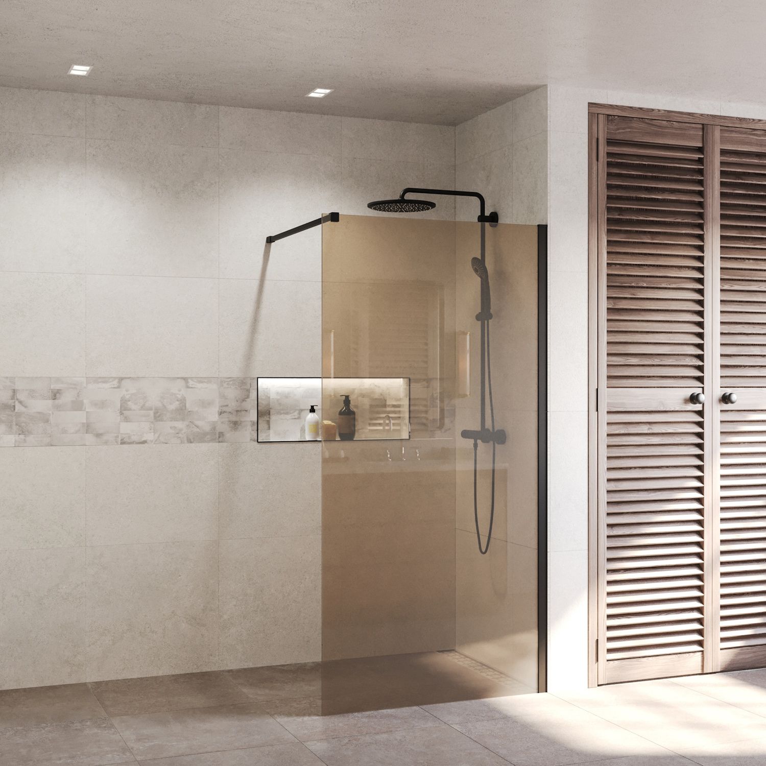 Boss & Wessing Bws inloopdouche pro line brons glas 110x200 8 mm nano coating mat zwart profiel en stang