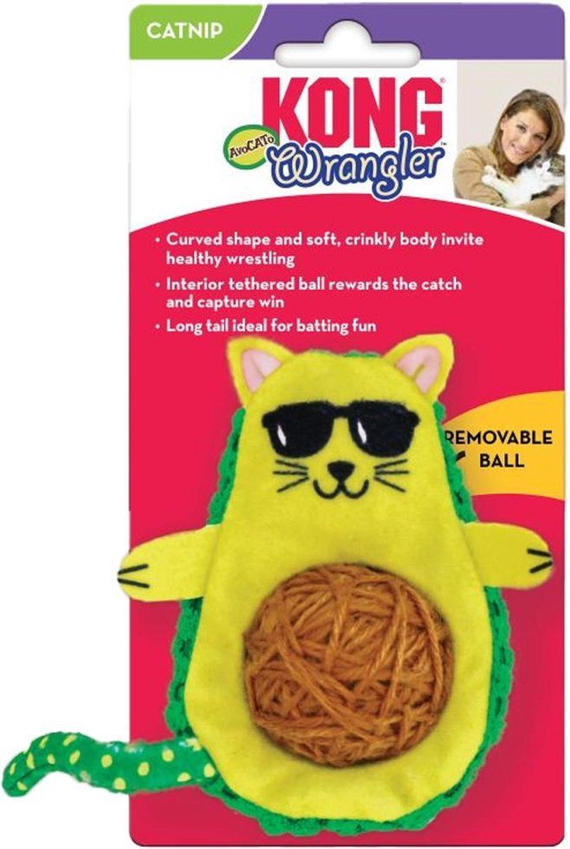 Kong Wrangler AvoCATo - Kattenspeelgoed - 11x7 cm - Geel