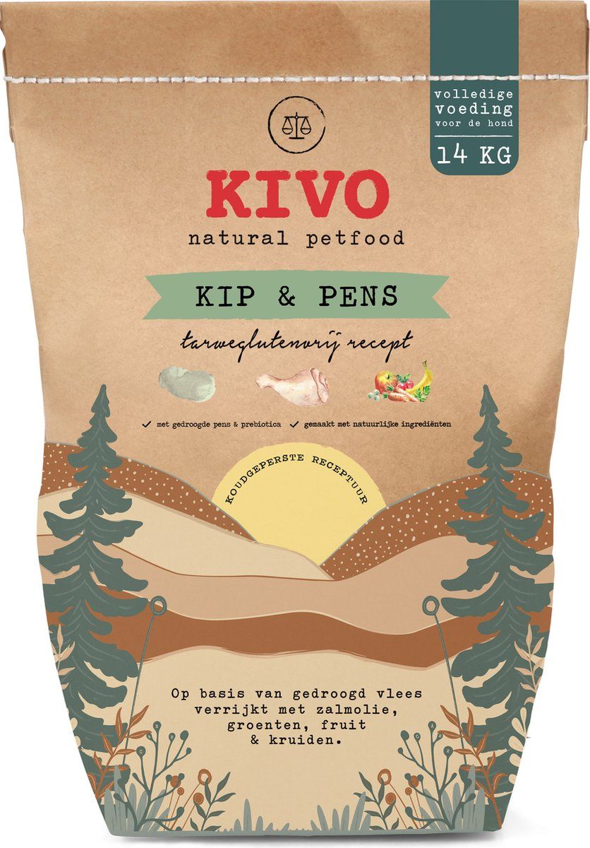 Kivo Petfood hondenbrok Koudgeperst - 15 kg - Kip, Pens en Rijst Adult voor de slecht etende hond