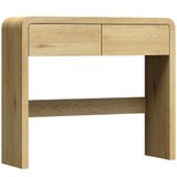 Homcom Table console - 2 tiroirs, coins arrondis et plateau épais - Style rustique - Bois - 100 x 30 x 85 cm - Bois naturel
