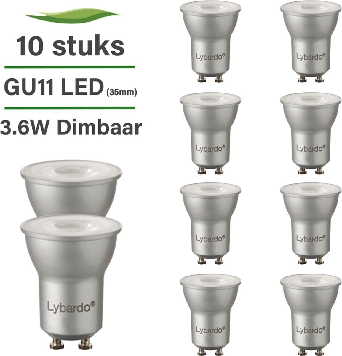 Lybardo GU10 LED lamp - GU11 spot 35mm - 10-pack - 3.6W - Dimbaar - 2700K warm wit