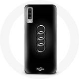 Maniacase Hoesje voor Samsung Galaxy A50 Audi Logo hub cover zwarte achtergrond
