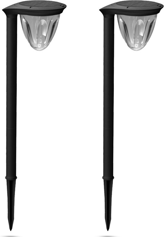 FlinQ Solar Tuinlamp Juno 2-pack - 2 lampen op zonne-energie - Helder wit licht - Warmwit licht - Met dag- en nachtsensor