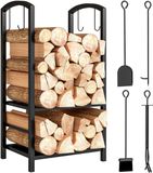 Outsunny Porte-bûches pour cheminée - Métal - 40x30x75cm - Noir
