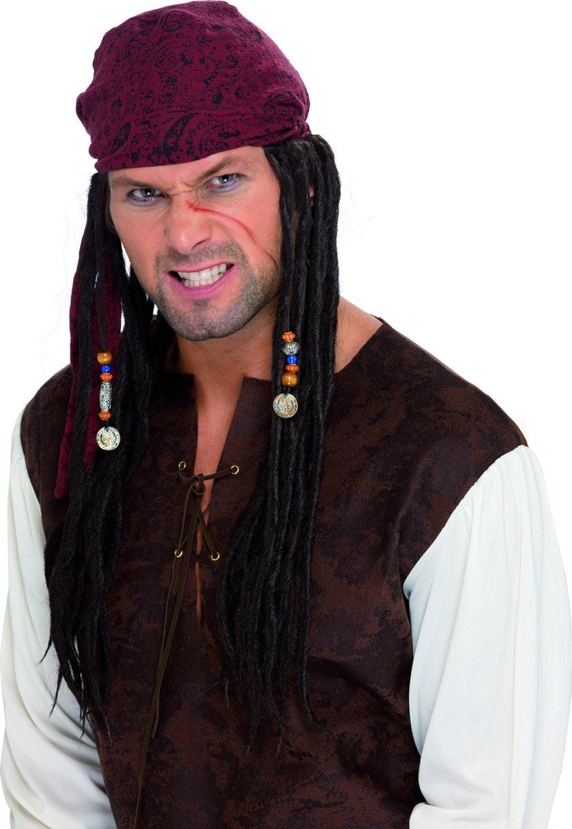 Smiffys Piratenpruik Bruin met kralen - Zwart - Synthetisch - 2022