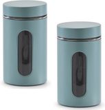 Zeller Voorraadpot - 2x - met venster - eucalyptus groen - 900 ml - D10 x H18 cm