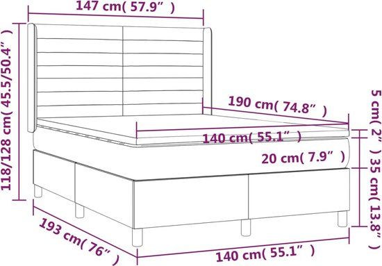 vidaXL Boxspring bed met matras - stof - zwart - 140x190 cm