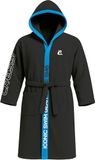 CRESSI Microfiber Bathrobe - Men's and Women's, Soft, 100% Quick Drying, Pockets, Hood and Belt, for the Gym, Pool, Beach, Home and Travel - Black/Light Blue - L/2XL