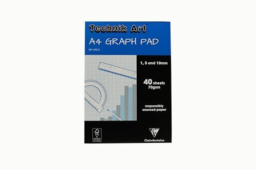 Exacompta Clairefontaine - Ref XPG1Z - Technik Art - Graph Pad, A4 210 x 297mm, 1/5/10mm blauw bedrukt rasterpatroon, 40 vellen per pad, geschikt om te kopiëren - Blauw & Wit