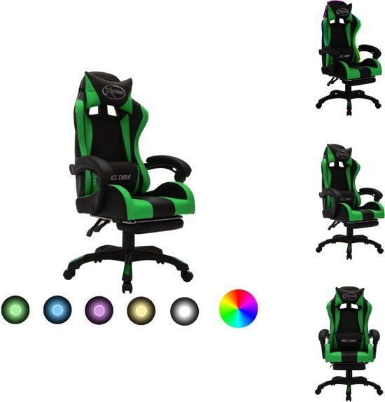 vidaXL Racestoel met RGB LED-verlichting kunstleer groen en zwart