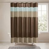 Madison Park Amherst Douchegordijn voor de badkamer, van microvezel, met moderne gestreepte banen van imitatiezijde, 183 x 183 cm, blauw