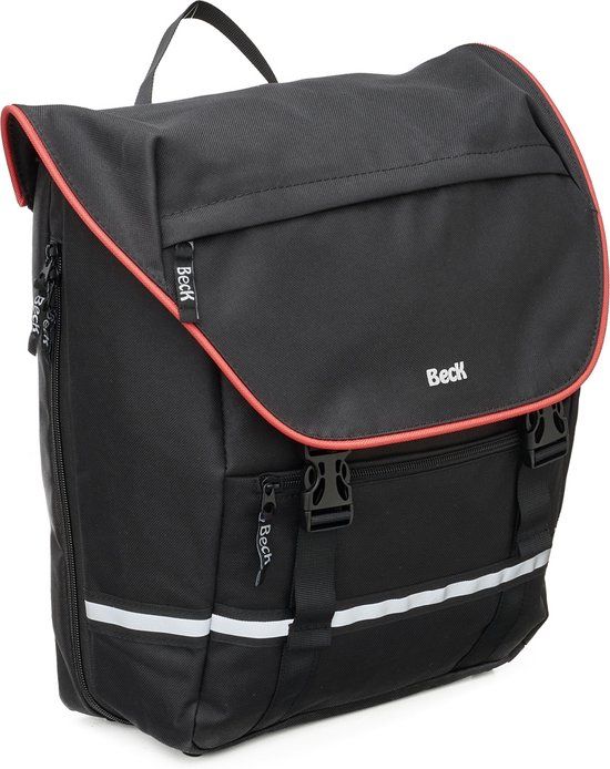 BECK SPRTV Single Fietstas - 15L - Zwart/Rood - Achter - Waterafstotend - Inclusief Regenhoes