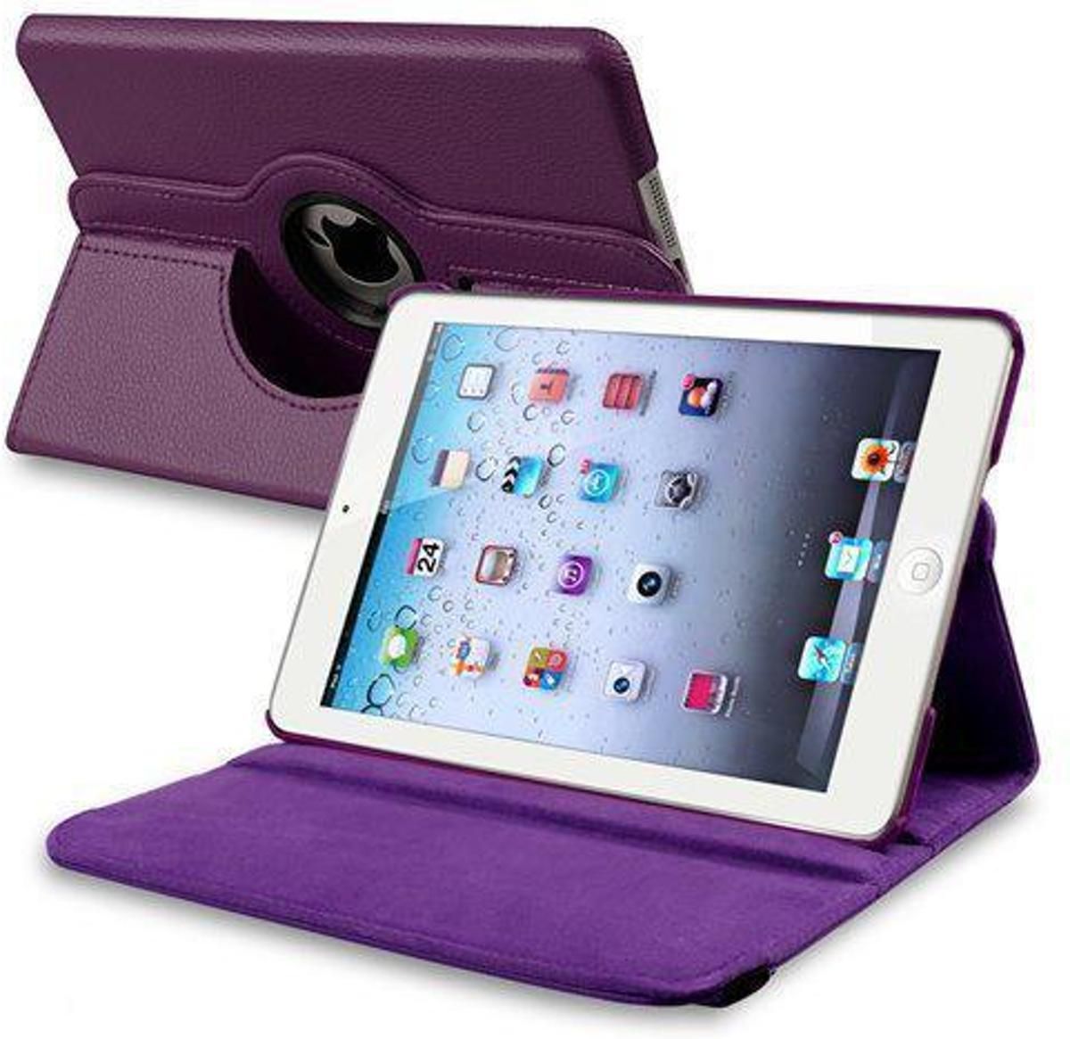 iPad Mini 2 Hoes Cover Multi-stand Case 360 graden draaibare Beschermhoes Paars