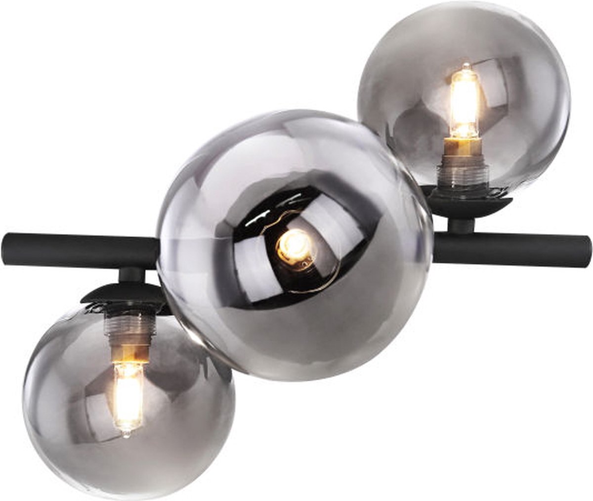 Globo Lighting Globo Riha plafondlamp wandlamp - zwart metaal rookglas - 21x28x19cm - incl 3xG9 led