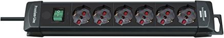 Brennenstuhl 6119016 stekkerdoos, serie Premium Line, 6 Italiaanse stopcontacten 10/16A+Schuko, lichtschakelaar, zwart