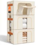 Boîte de rangement 3 x 100 litres, beige, empilable, en tissu Oxford